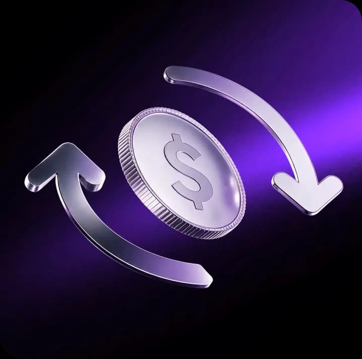 Silver coin between two circular arrows